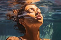 Female swimmer portrait painting adult. 