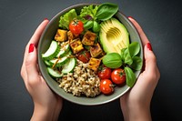 Vegan salad bowl vegetable avocado. 