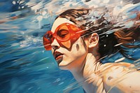 Woman swimming sunglasses painting portrait. AI generated Image by rawpixel.
