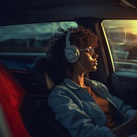 Headphones vehicle driving person. 