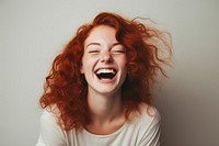 Chubby red hair woman laughing smile adult. 