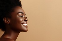 Black woman face smile laughing adult. 