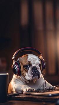 Dog wearing headphones bulldog animal mammal. AI generated Image by rawpixel.