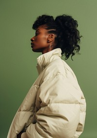 Black woman wearing a white puffer jacket portrait adult photo. AI generated Image by rawpixel.