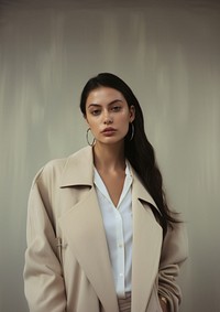 Woman wearing coat portrait jacket photo. 