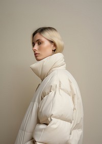 Woman wearing a white puffer jacket portrait fashion adult. 