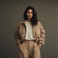 Woman wearing a jacket portrait adult photo. AI generated Image by rawpixel.