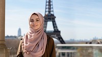 Muslim young adult woman student scarf architecture headscarf. 