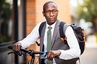 Office worker riding bicycle vehicle cycling sports. 