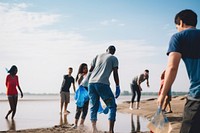 People volunteering beach adult togetherness. 