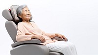 Eldery asian female sitting adult chair. 