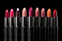 Cosmetics swatches beauty products lipstick arrangement variation freshness. 