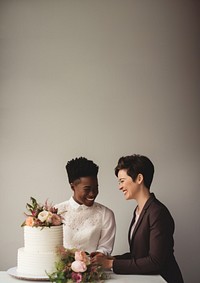 Diversity couple wedding adult bride. AI generated Image by rawpixel.