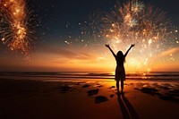 Celebrating New Year beach portrait outdoors. 