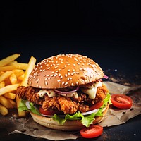 Burger fried table food. AI generated Image by rawpixel.