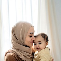 Cheerful portrait toddler kissing. 