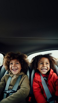 Two diversity kids portrait vehicle smile. 