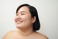 Chubby asian woman smile laughing portrait. 