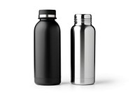 Silver and Black Empty Glossy Metal Reusable Water Bottle with Silver Bung Set cylinder bottle refreshment.