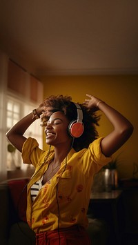 Woman dancing headphones adult electronics. 