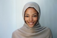 Muslim woman portrait smiling hijab. 