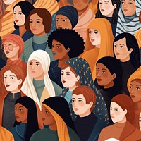 Illustration of women of different races in university. 