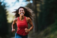 Laughing running jogging adult. 