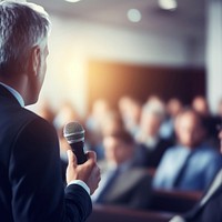 Business conference audience microphone talking. 