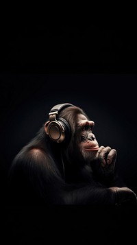 Chimpanzee headphones wildlife monkey. AI generated Image by rawpixel.
