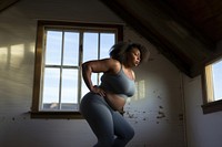 Chubby black woman exercise adult determination anticipation. 