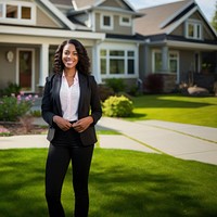 Real estate agency outdoors standing portrait. 