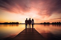 Lake landscape outdoors sunset. 