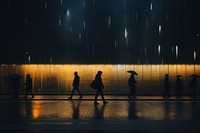 City walking night silhouette. 