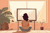 Woman watching tv television adult room. 