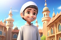 Muslim young boy cartoon representation spirituality. 