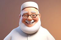 Elder muslim man cartoon portrait glasses. 