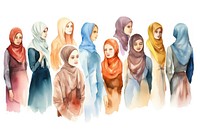 Diverse muslim people drawing sketch scarf. 