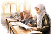 Muslim students in classroom. AI generated Image by rawpixel.