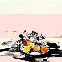 Line art painting fruit table. AI generated Image by rawpixel.
