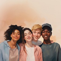 Young people standing portrait painting. 