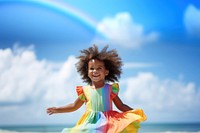 Portrait outdoors rainbow toddler. 