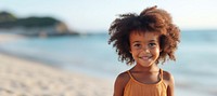 African american happy toddler little girl portrait summer beach. 