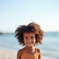 African american happy toddler little girl portrait summer beach. 