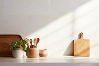 Minimal white marble kitchen ceramic wood windowsill. 