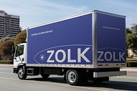 Blue trailer truck, transporting vehicle