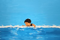 Kid swimming cartoon relaxation reflection. 