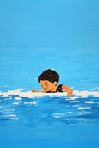 Kid swimming cartoon relaxation reflection. 