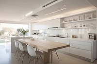 Modern white kitchen architecture furniture appliance.