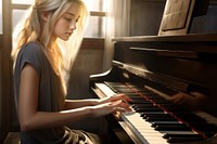Young blond asian girl playing piano keyboard musician pianist. AI generated Image by rawpixel.