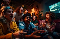 Playing video game laughing adult party. AI generated Image by rawpixel.